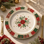 Christmas Charger Plate with Plaid Rim – Poinsettia Center - MintiHome
