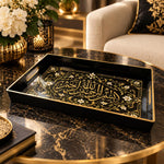 Ramadan & Eid al-Fitr Plastic Serving Tray – Calligraphy Scroll Panel plastic serving tray shown in a rectangular product view.