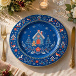 Blue Christmas Charger Plate – Gingerbread House & Robin - MintiHome