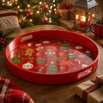 Christmas Plaid Red Plastic Serving Tray - Round and Rectangular - MintiHome