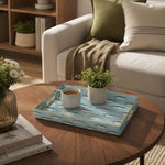 Ocean Blue Seashells Plastic Serving Tray - Starfish Accent - MintiHome