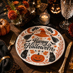 Happy Halloween Broom Witch Cat Decorative Plastic Plate – Pumpkin - MintiHome