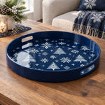 Christmas Decorative Serving Tray – Scattered Snowflake Field plastic serving tray shown in a round product view.