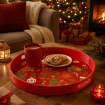 Christmas Plaid Red Plastic Serving Tray - Round and Rectangular - MintiHome