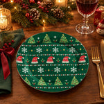 Christmas Decorative Charger Plate – Santa Hat Pine Tree full-print plastic serving tray shown in a styled room scene.