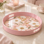 Valentine's Day Plastic Serving Tray – Blush Blossom Garden plastic serving tray shown in a round product view.