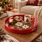 Christmas Decorative Serving Tray β Ivory Poinsettia Bloom plastic serving tray shown in a round styled scene.