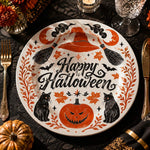 Happy Halloween Broom Witch Cat Decorative Plastic Plate – Pumpkin - MintiHome
