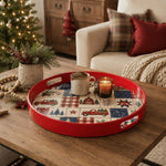Red Christmas Patchwork Tray with Vintage Truck, Barn and Snowflakes - MintiHome