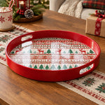 Christmas Decorative Serving Tray – Banded Reindeer Stripe plastic serving tray shown in a round product view.