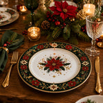 Green and Gold Poinsettia Christmas Charger Plate with Holly - MintiHome