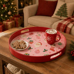 Pink Retro Santa Christmas Plastic Serving Tray with Red Frame - MintiHome