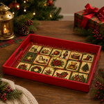 Red Christmas Patchwork Tray with Toys, Teddy Bear and Poinsettia - MintiHome