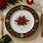 Green and Gold Poinsettia Christmas Charger Plate with Holly - MintiHome