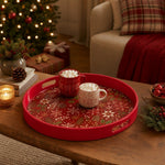 Red Christmas Serving Tray – Snowflake Holly Pinecone - MintiHome