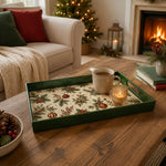 Green Holly Ornament Christmas Plastic Serving Tray - MintiHome