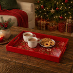 Red Christmas Serving Tray – Snowflake Holly Pinecone - MintiHome