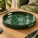 Ramadan & Eid al-Fitr Plastic Serving Tray – Gilded Leaf Trail plastic serving tray shown in a round product view.
