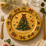 Gold Christmas Charger Plate with Tree and Holly Border - MintiHome