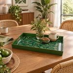 Ramadan & Eid al-Fitr Plastic Serving Tray – Gilded Leaf Trail plastic serving tray shown in a rectangular styled scene.