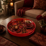 Burgundy Folk Floral Plastic Serving Tray – Red Bloom - MintiHome