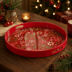 Red Christmas Serving Tray – Snowflake Holly Pinecone - MintiHome