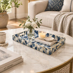Daily Decorative Plastic Serving Tray – Indigo Brush Chevron full-print plastic serving tray shown in a styled room scene.