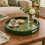 Ramadan & Eid al-Fitr Plastic Serving Tray – Damask Floral Scroll plastic serving tray shown in a round styled scene.
