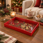 Christmas Decorative Serving Tray – Golden Bell Duo plastic serving tray shown in a rectangular styled scene.