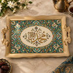 Ramadan & Eid Vintage Handle Tray – Teal Floral Vine Calligraphy - MintiHome