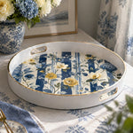 Blue Stripe Peony Daisy Wedding Plastic Serving Tray Rectangular - MintiHome