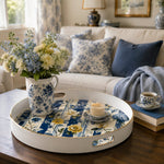 Blue Stripe Peony Daisy Wedding Plastic Serving Tray Rectangular - MintiHome