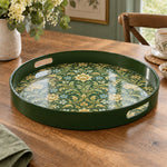 Ramadan & Eid al-Fitr Plastic Serving Tray – Damask Floral Scroll plastic serving tray shown in a round product view.