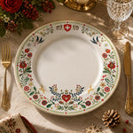 Christmas Plastic Plate – Folk Art Deer Bird Floral Border - MintiHome