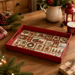 Red Christmas Patchwork Tray with Vintage Truck, Sleigh and Snowman - MintiHome