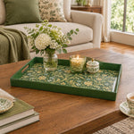 Ramadan & Eid al-Fitr Plastic Serving Tray – Damask Floral Scroll plastic serving tray shown in a rectangular styled scene.