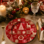 Red Patchwork Reindeer and Tree Christmas Charger Plate for Dinner - MintiHome