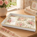 Cream Pink Rose Watercolor Wedding Plastic Serving Tray Rectangular - MintiHome
