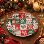 Christmas Decorative Charger Plate – Christmas Quilt Snowman full-print plastic serving tray shown in a styled room scene.