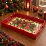 Christmas Decorative Serving Tray – Pinecone Bow Medallion plastic serving tray shown in a rectangular product view.