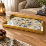 Ramadan & Eid al-Fitr Plastic Serving Tray – Lotus Mandala Roundel plastic serving tray shown in a rectangular product view.