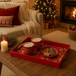 Gingerbread and Candy Cane Christmas Plastic Serving Tray, Red Rim - MintiHome