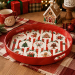 Cameo Medallion Stripe Christmas Plastic Serving Tray with Red Rim - MintiHome