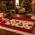 Christmas Cardinal Bird Serving Tray – Red Rim Holiday Platter - MintiHome