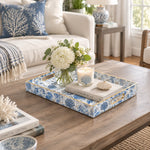 Ocean Decorative Plastic Serving Tray – Coastal Blue Toile full-print plastic serving tray shown in a styled room scene.