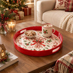 Christmas Decorative Serving Tray – Candy Cane Medley plastic serving tray shown in a round styled scene.