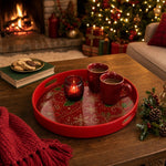 Red Gold Christmas Serving Tray – Filigree Poinsettia - MintiHome