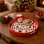 Cameo Medallion Stripe Christmas Plastic Serving Tray with Red Rim - MintiHome
