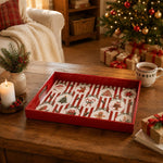 Cameo Medallion Stripe Christmas Plastic Serving Tray with Red Rim - MintiHome