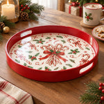 Christmas Decorative Serving Tray – Candy Cane Medley plastic serving tray shown in a round product view.